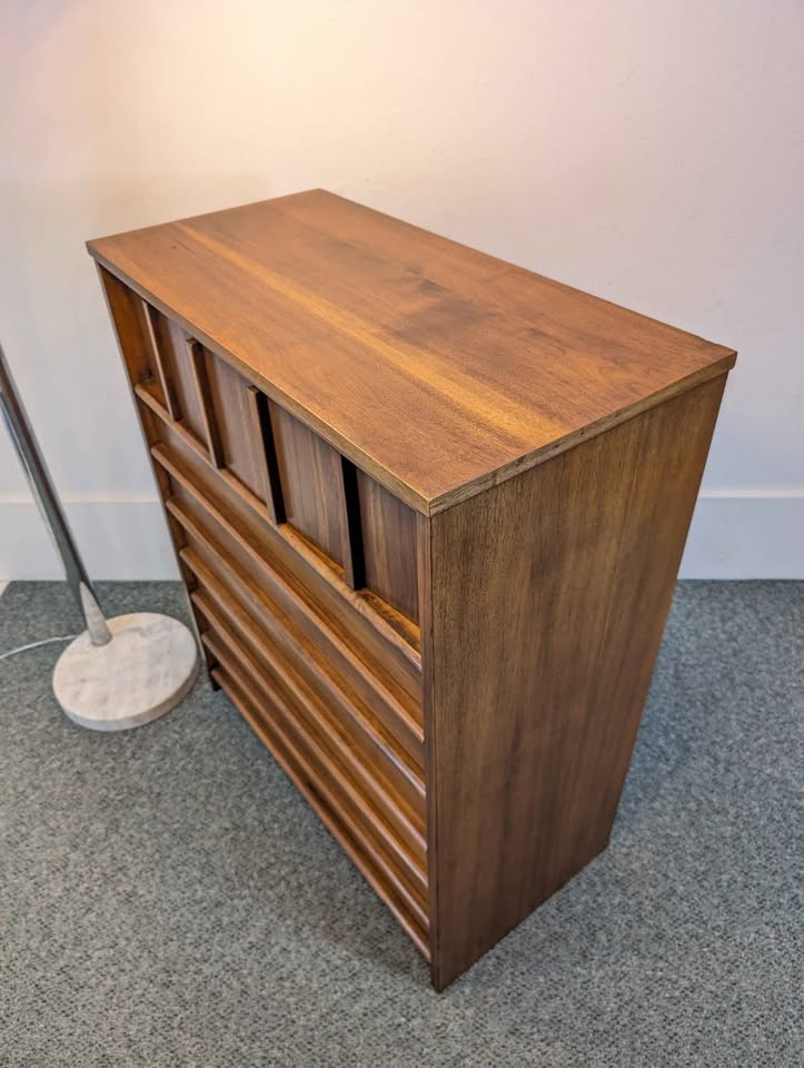 Mid Century Modern 4 Drawer Walnut Highboy