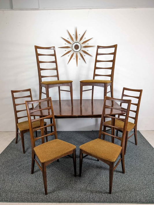 MCM Walnut Dining Table & 6 Chair Set by Broyhill Lenoir