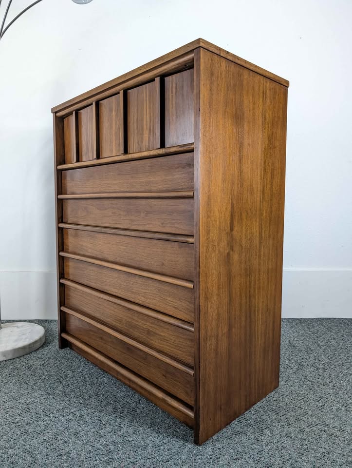 Mid Century Modern 4 Drawer Walnut Highboy