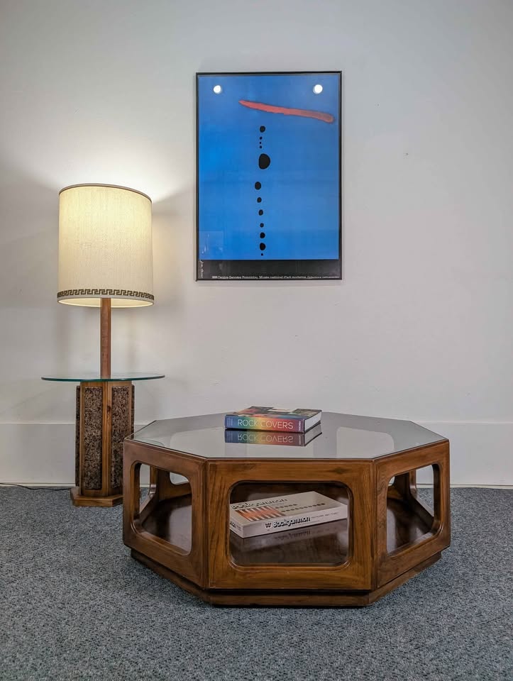 Mid Century Brutalist Modern Cork Floor Lamp Table