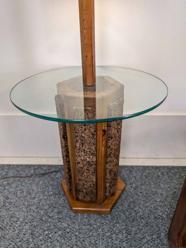 Mid Century Brutalist Modern Cork Floor Lamp Table