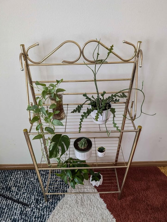 Postmodern Vintage 3 Tiered Indoor Brass Shelf / Plant Stand