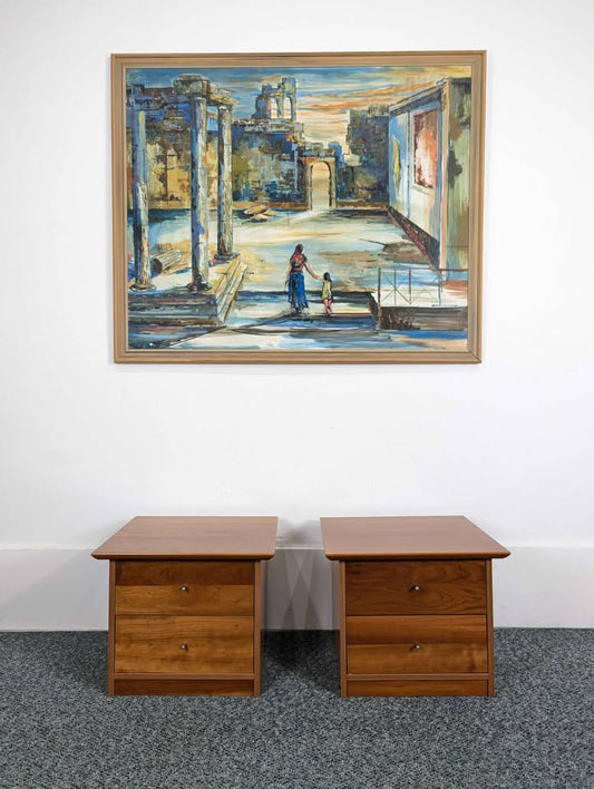 Pair of Scandinavian Low Nightstands / End Tables for Platform Bed