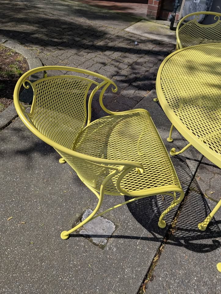 MCM 1960's Wrought Iron Patio Set in Lemongrass Yellow