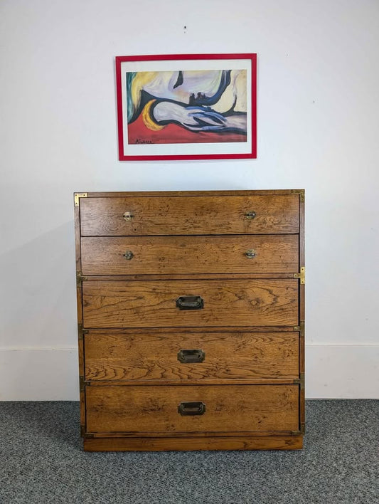 MCM 5 Drawer Hollywood Regency Campaign Highboy by Bernhardt