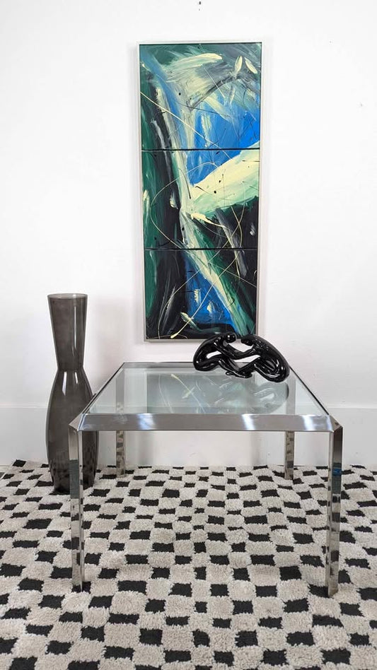 MCM Chrome & Glass Square Coffee / End Table