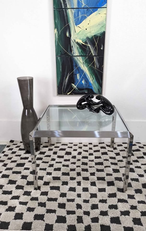 MCM Chrome & Glass Square Coffee / End Table