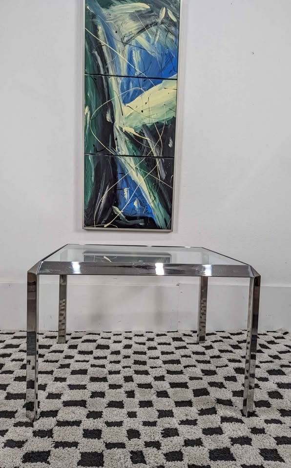 MCM Chrome & Glass Square Coffee / End Table