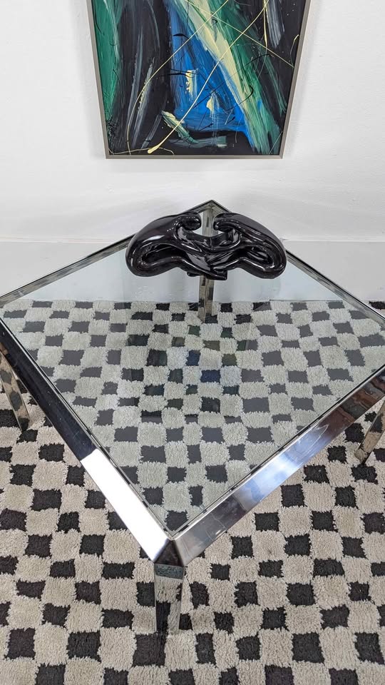 MCM Chrome & Glass Square Coffee / End Table