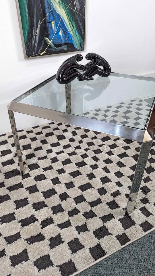 MCM Chrome & Glass Square Coffee / End Table