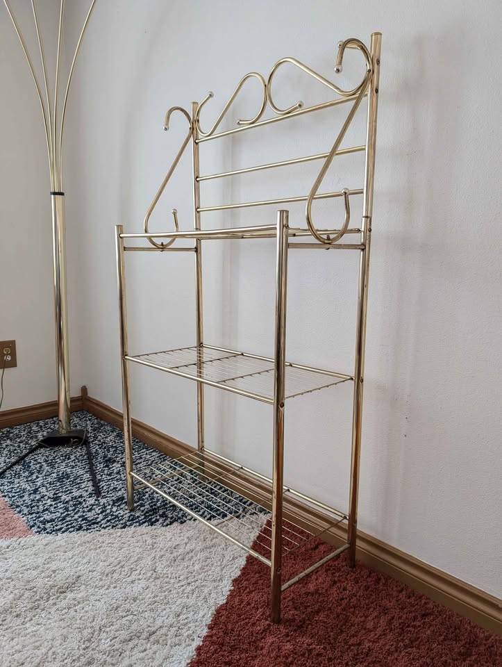 Postmodern Vintage 3 Tiered Indoor Brass Shelf / Plant Stand