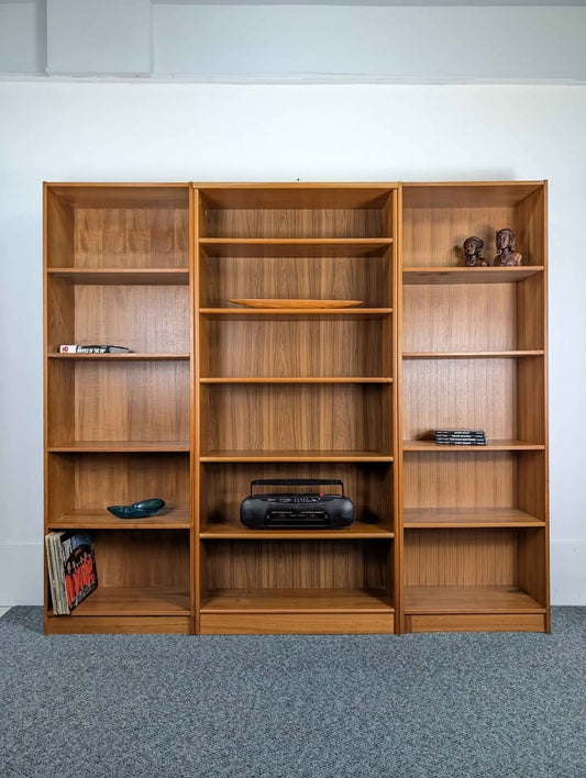 Danish Modern Teak Wall Unit Set of 3 Tall Bookshelves