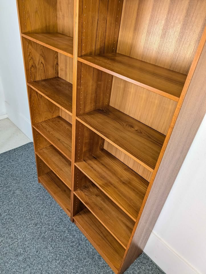 Mid Century Danish Modern Pair of Tall Teak Bookshelves