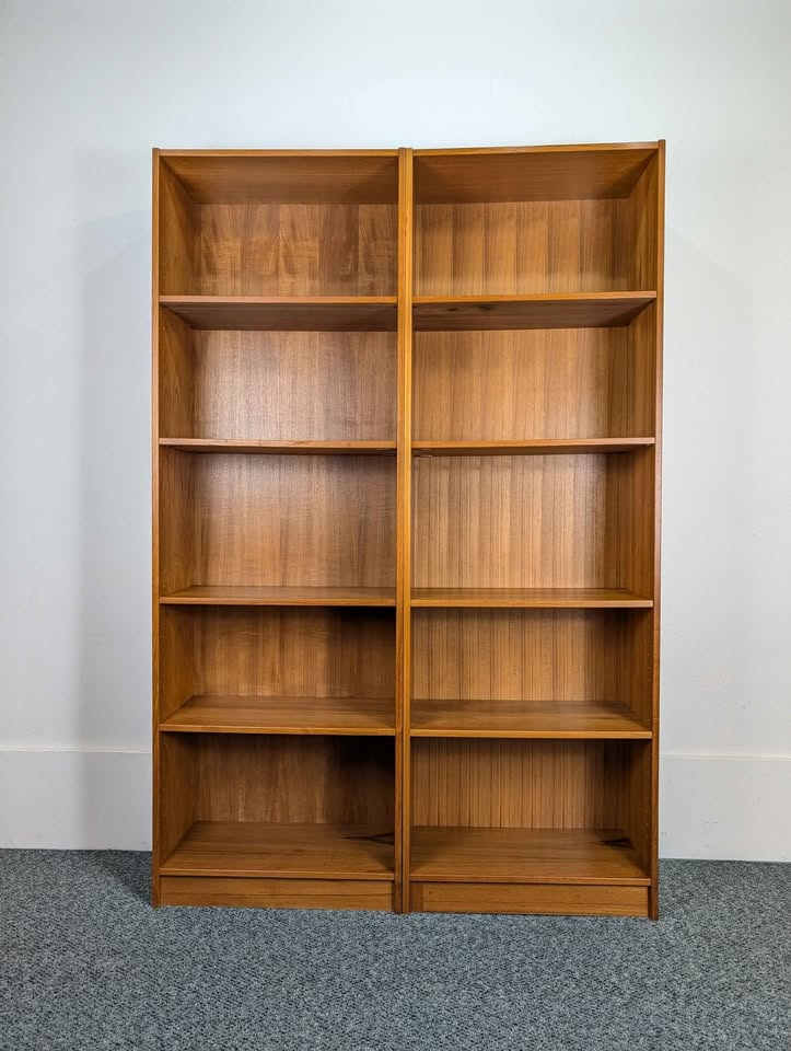 Mid Century Danish Modern Pair of Tall Teak Bookshelves