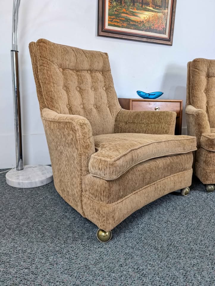 Vintage Pair of MCM Velvet Upholstered Lounge Chairs