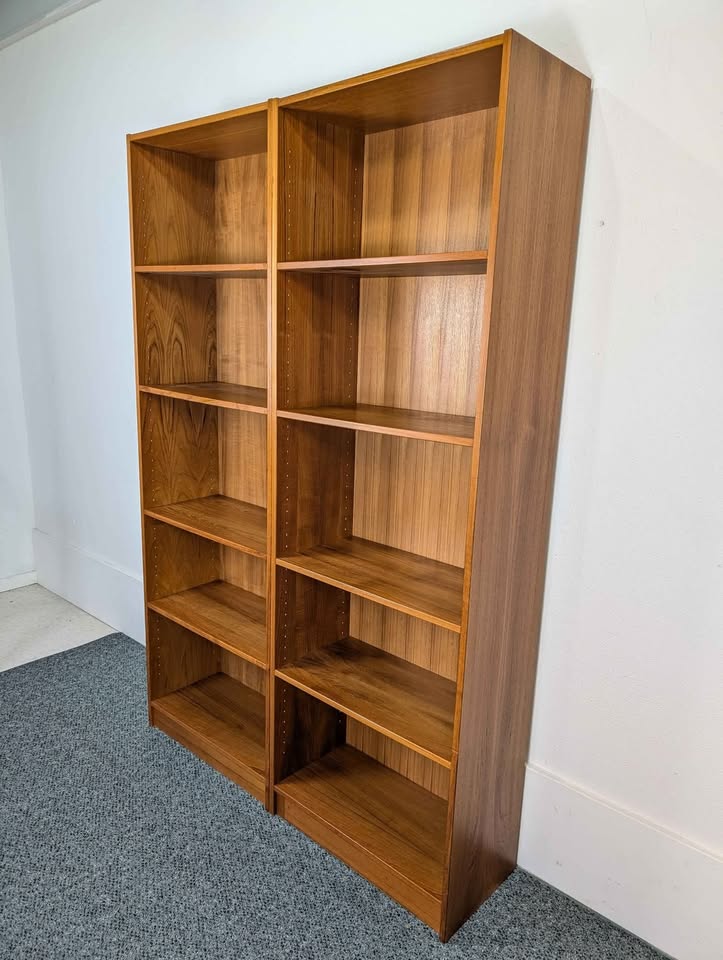Mid Century Danish Modern Pair of Tall Teak Bookshelves