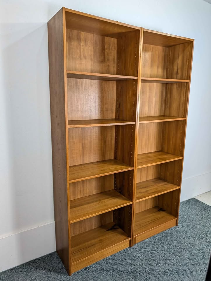Mid Century Danish Modern Pair of Tall Teak Bookshelves
