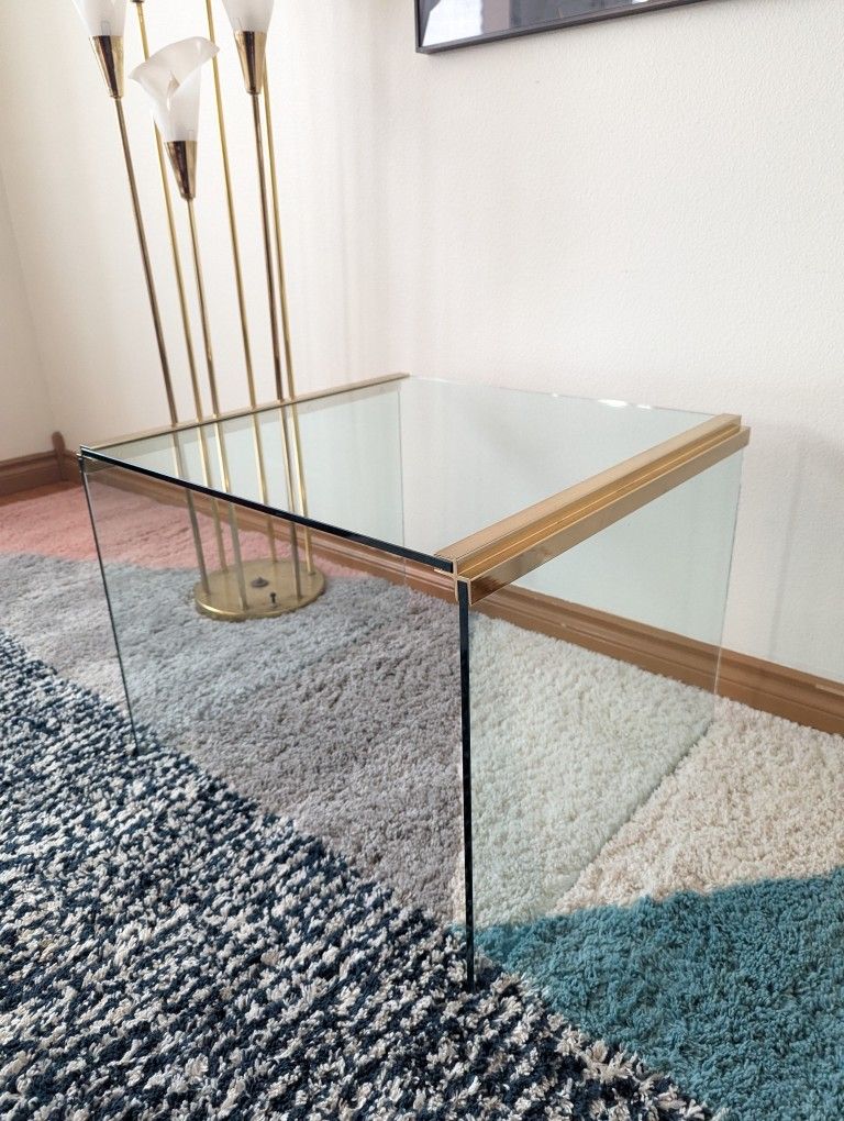 Vintage Glass & Brass Coffee / End Table by Leon Rosen For Pace