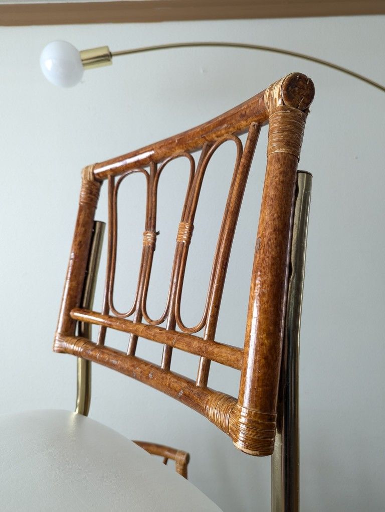 Vintage Cantilevered Brass & Bamboo Postmodern Dining Set w/ 4 Chairs