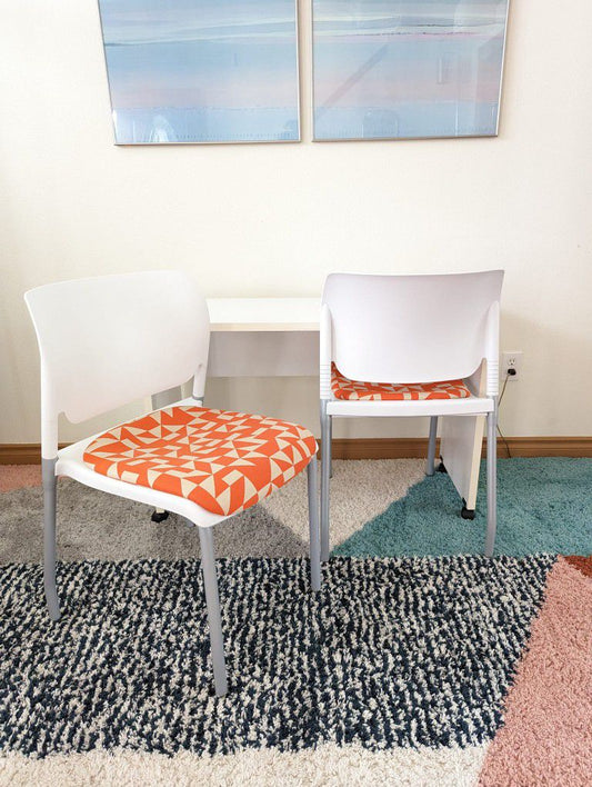 Pair Modern Flex Back White Orange Stackable Office Chairs