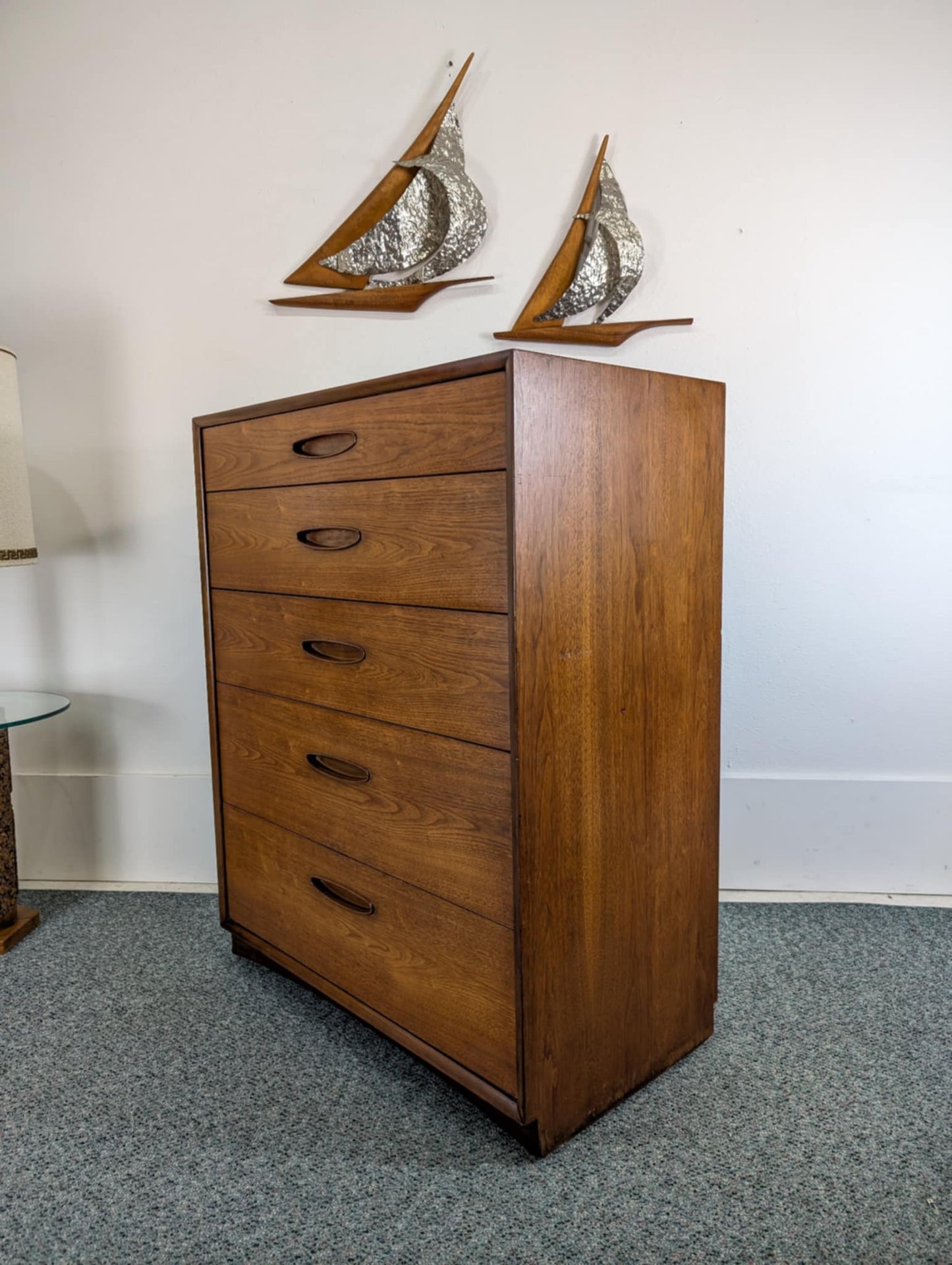 Stunning MCM Henredon Circa '60 Five Drawer Walnut Highboy Dresser