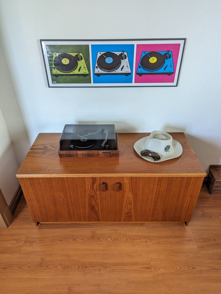 MCM Danish Modern Teak Record Player Stand & Bookshelf Wall Unit