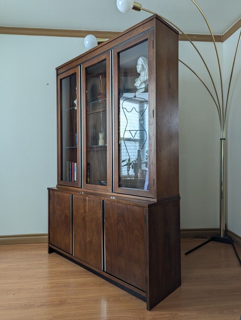 MCM Walnut & Chrome Credenza & China Display