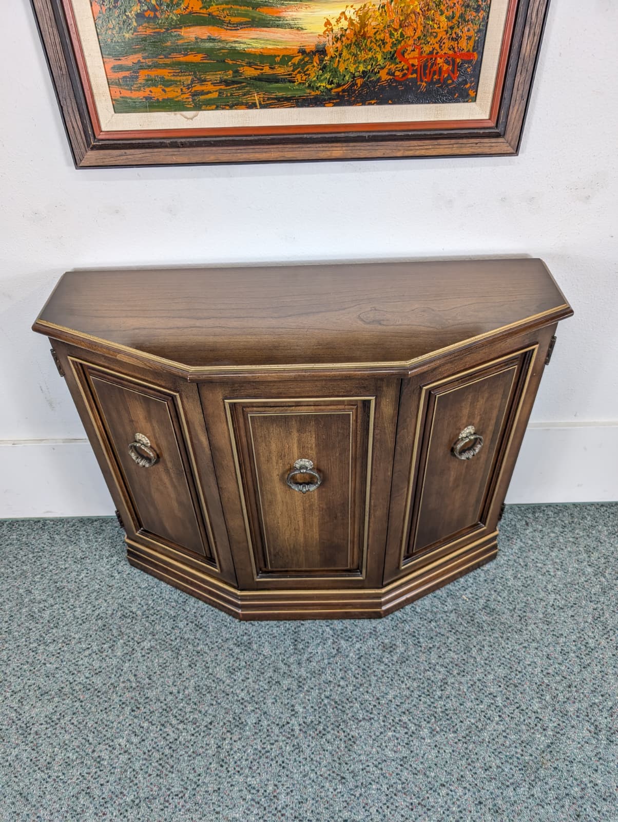 Mid Century Vintage Slim Walnut Entry Storage Table by Jasper Cabinet Co