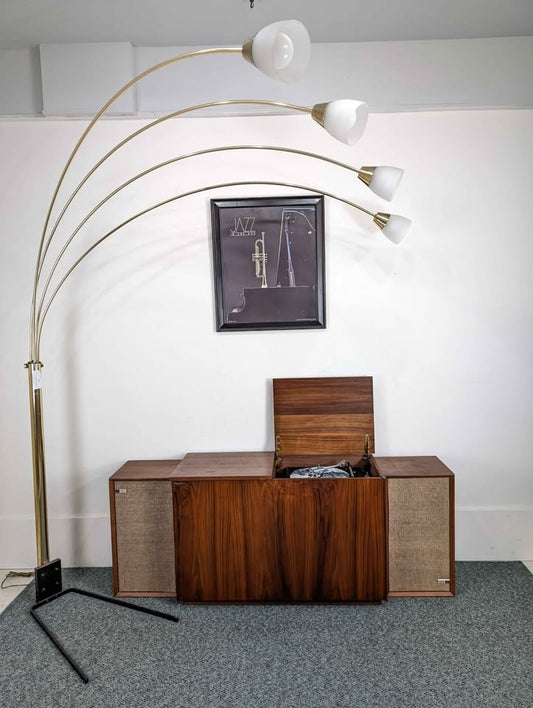 MCM Walnut Record Player Cabinet & Vinyl Storage by Hamlin