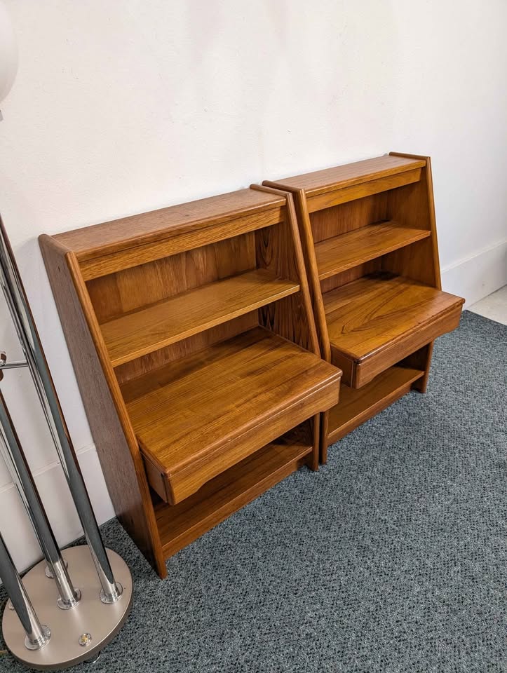 Pair of Danish Modern Tall Teak Nightstands