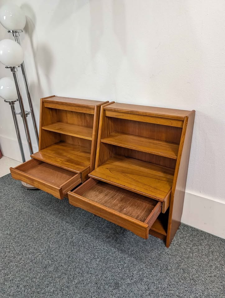 Pair of Danish Modern Tall Teak Nightstands