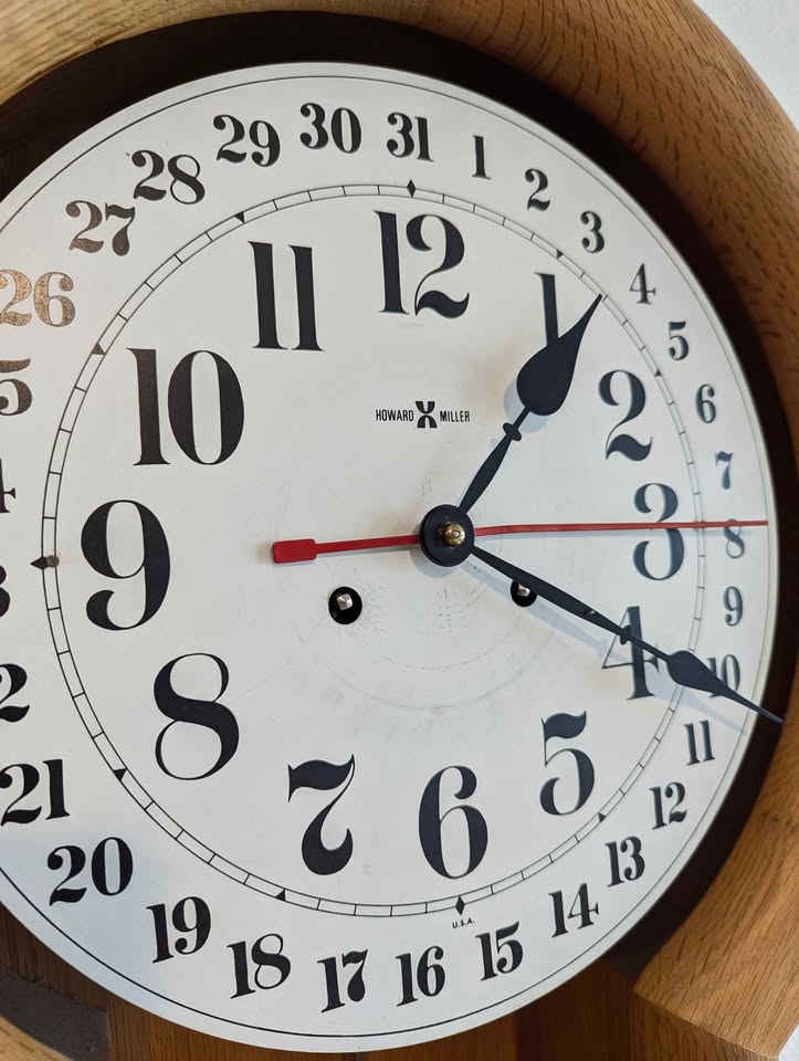 Vintage MCM Arthur Umanoff for Howard Miller Oak Wall Clock Model 613