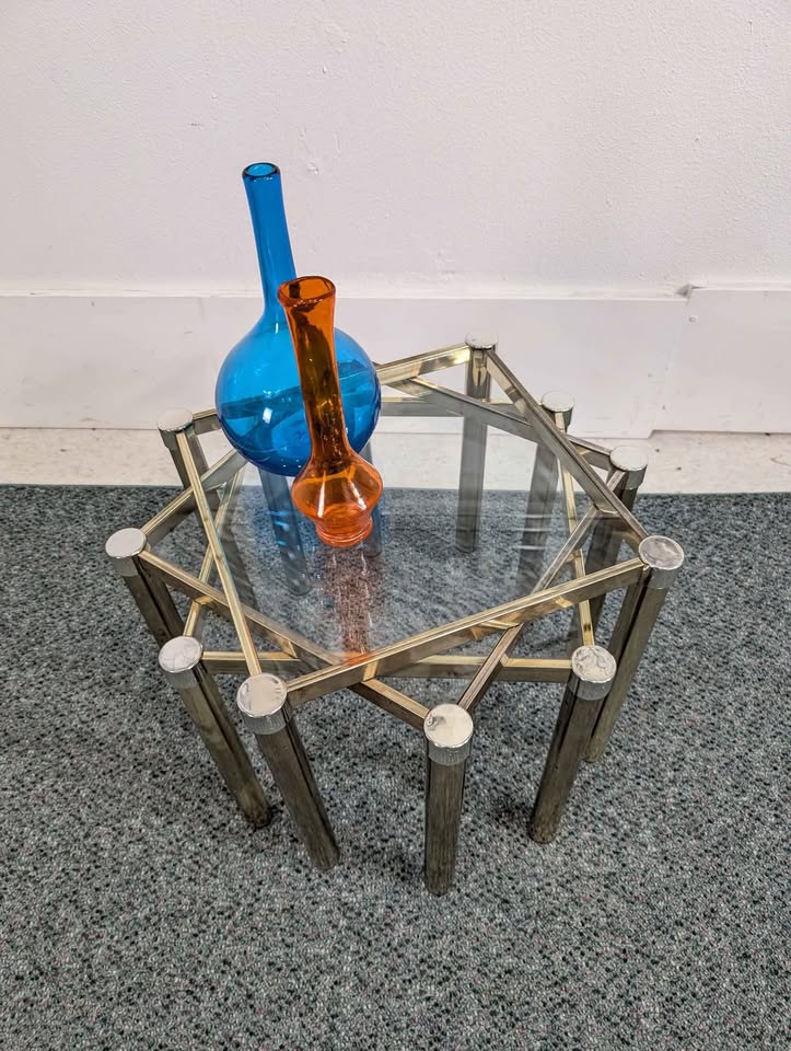 Set of 3 MCM Little Milo Baughman Style Brass Coffee / End Tables