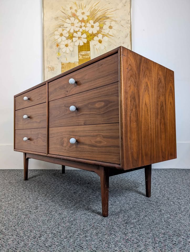 MCM Declaration Collection 6 Drawer Walnut Dresser by Kipp Stewart for Drexel