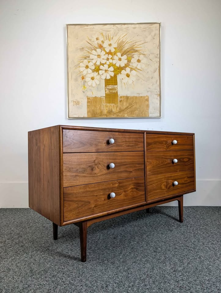 MCM Declaration Collection 6 Drawer Walnut Dresser by Kipp Stewart for Drexel
