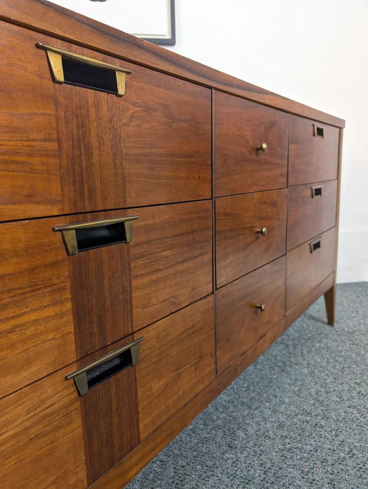 MCM Walnut Bedroom Set Highboy & 9 Drawer Lowboy Dressers