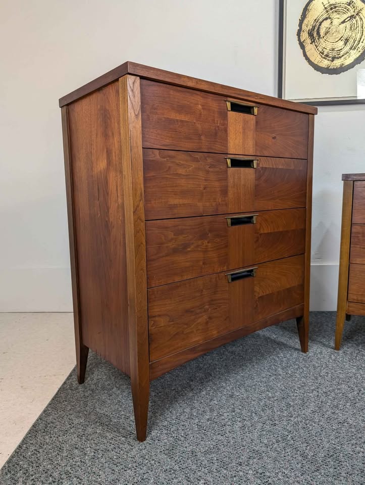 MCM Walnut Bedroom Set Highboy & 9 Drawer Lowboy Dressers
