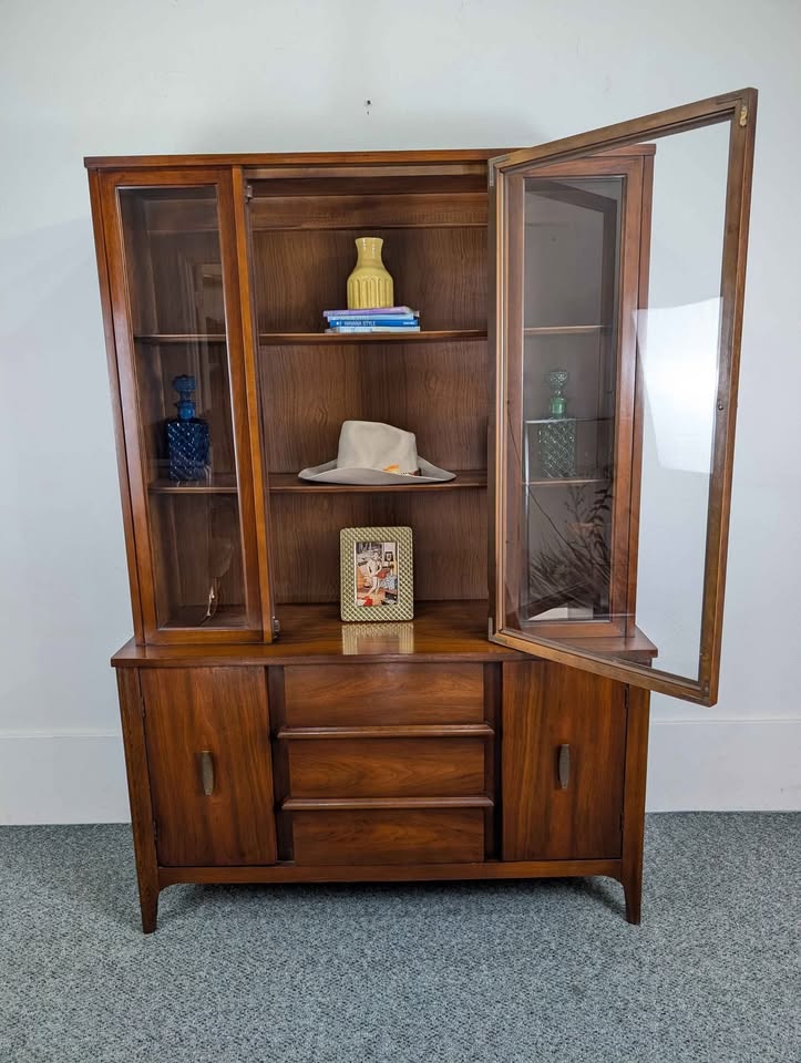 MCM Broyhill Lenoir Walnut China Hutch
