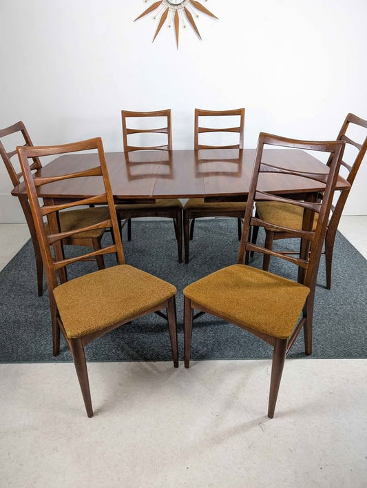 MCM Walnut Dining Table & 6 Chair Set by Broyhill Lenoir