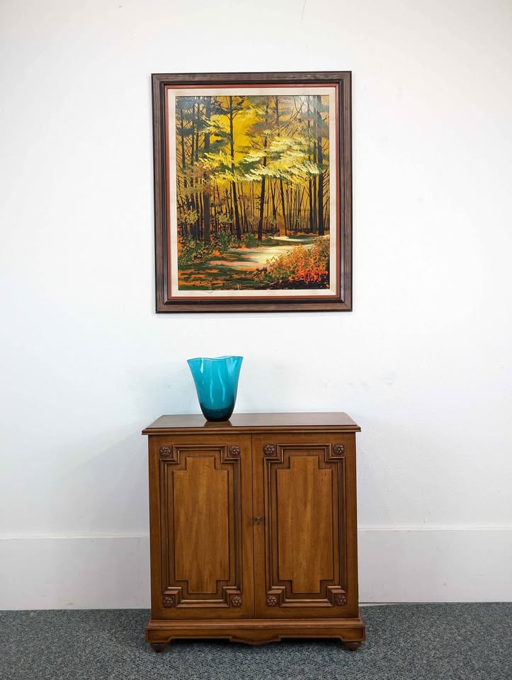 Petite Mid Century Walnut Entry Way / Console Table Cabinet by Henredon