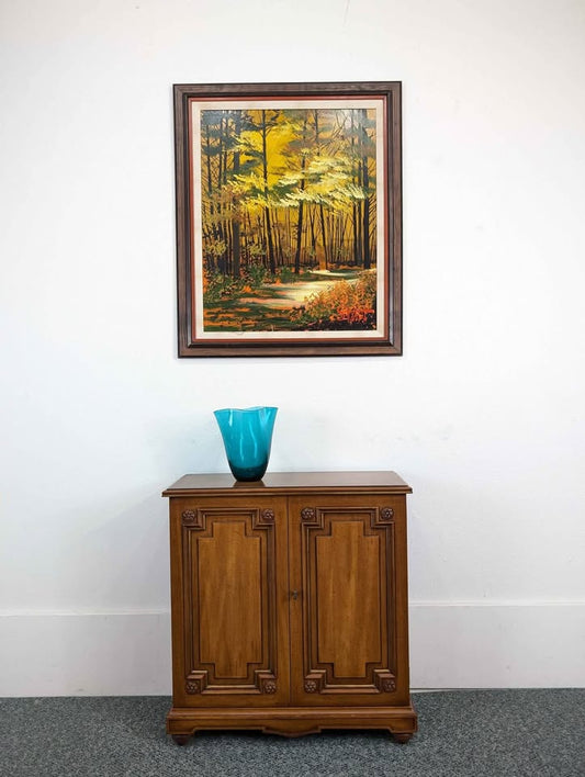 Petite Mid Century Walnut Entry Way / Console Table Cabinet by Henredon