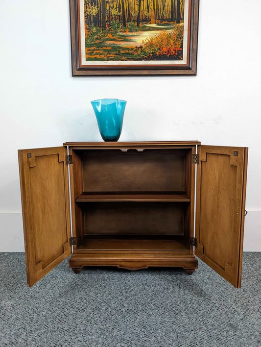 Petite Mid Century Walnut Entry Way / Console Table Cabinet by Henredon
