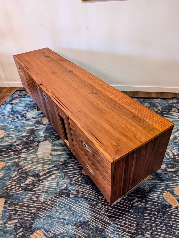 Walnut & Steel Media Credenza & Vinyl Record Storage