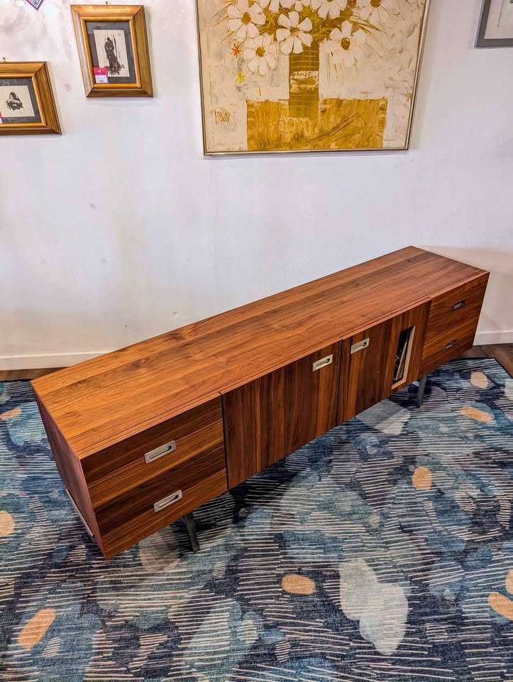 Walnut & Steel Media Credenza & Vinyl Record Storage