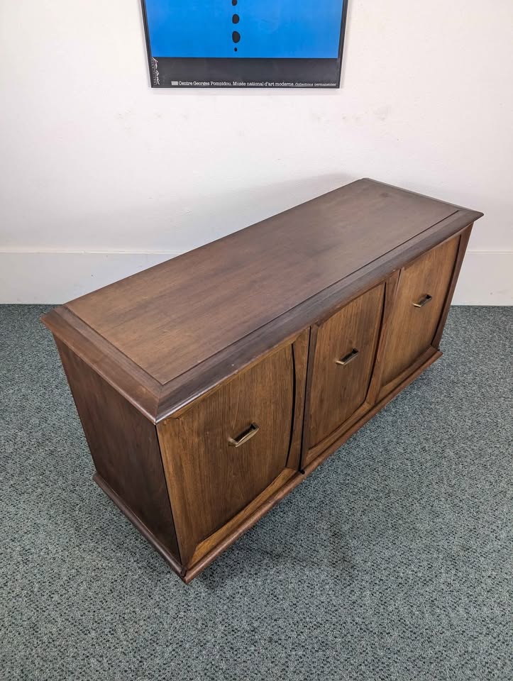 MCM Walnut Record Player Cabinet & Vinyl Storage Credenza by Altec Lansing