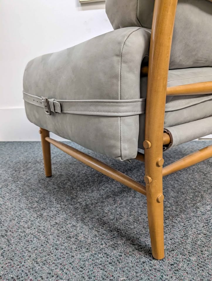 Lafer Style Sage Green Suede Lounge Chair & Leather Ottoman