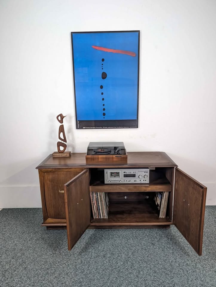 MCM Walnut Record Player Cabinet & Vinyl Storage Credenza by Altec Lansing