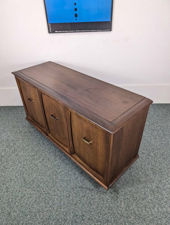 MCM Walnut Record Player Cabinet & Vinyl Storage Credenza by Altec Lansing