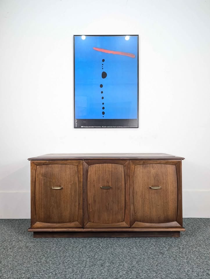 MCM Walnut Record Player Cabinet & Vinyl Storage Credenza by Altec Lansing