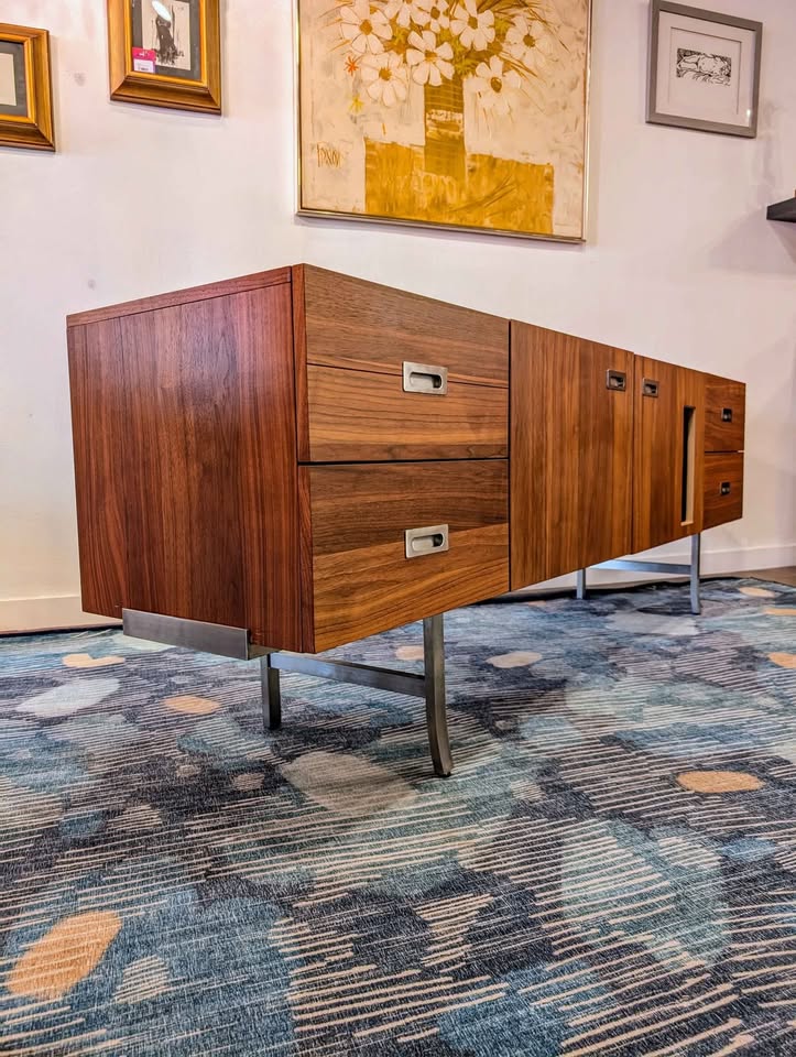 Walnut & Steel Media Credenza & Vinyl Record Storage
